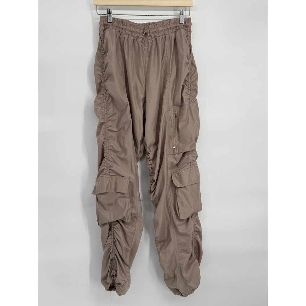 Refuge Womens Cargo Pants Drawstring Waist‎ Ruched Detail Pockets Beige Sz L